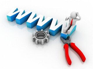 Fototapete - 3d rendering WWW with cutting player near technician 
