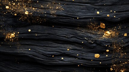 Wall Mural - A textured black surface with scattered gold elements, evoking luxury and elegance.