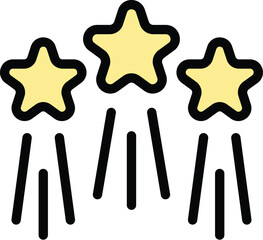Poster - Minimalist vector illustration of three yellow stars with light beams shooting downwards, often used for ranking or rating