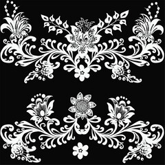 Wall Mural - white flower sipmle decorated elements on black