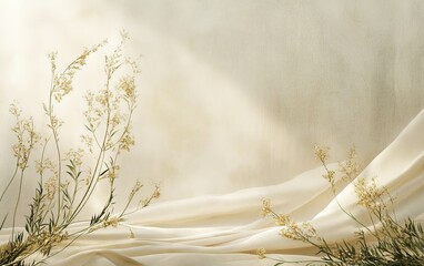Poster - A serene composition of soft fabric and delicate yellow flowers, evoking calmness and beauty.
