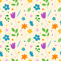 Wall Mural - Flowers seamless pattern.Flowers and leaves repeat pattern isolated on background for paper or textiles.Vector graphic illustration.
