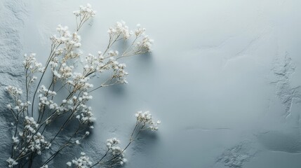 Poster - A delicate arrangement of white flowers on a textured blue background, evoking calmness and elegance.