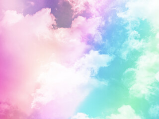 Wall Mural - beauty sweet pastel pink and blue colorful with fluffy clouds on sky. multi color rainbow image. abs