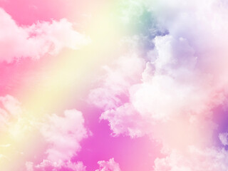 Wall Mural - beauty sweet pastel yellow and pink colorful with fluffy clouds on sky. multi color rainbow image. a
