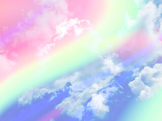 Wall Mural - beauty sweet pastel green and blue colorful with fluffy clouds on sky. multi color rainbow image. ab