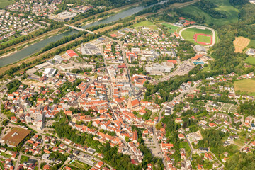 Dingolfing in Bavaria in Germany seen from a small plane