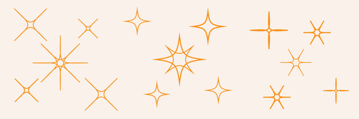 Wall Mural - Shine and sparkle stars icon on light background. Clean symbol. Bright, star, lightning, astronomy, glowing light, twinkle effect. Outline, flat and colored style. Flat design. Vector illustration.