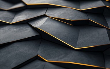 Wall Mural - Abstract geometric texture with dark surfaces and golden edges, suggesting modern design aesthetics.