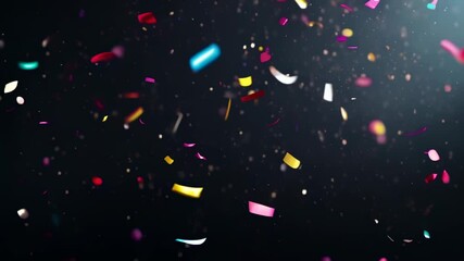 Poster - Colorful confetti falls against a dark backdrop, creating a festive atmosphere for celebrations like parties, birthdays, and holidays