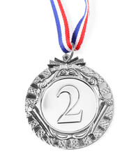 Sticker - One silver medal isolated on white, top view