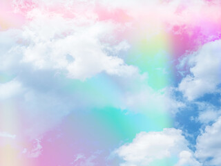 Wall Mural - beauty sweet pastel pink and blue colorful with fluffy clouds on sky. multi color rainbow image. abstract fantasy growing light