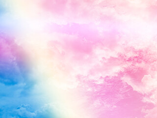 Wall Mural - beauty sweet pastel pink and blue colorful with fluffy clouds on sky. multi color rainbow image. abs