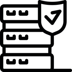 Poster - Simple bold outline icon representing data security, showing a database with a shield and checkmark