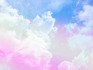 Wall Mural - beauty sweet pastel blue and pink colorful with fluffy clouds on sky. multi color rainbow image. abs
