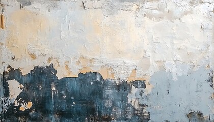 Aufkleber - A textured wall featuring a backdrop of peeling paint in shades of blue, cream, and gray, creating a weathered and rustic appearance.