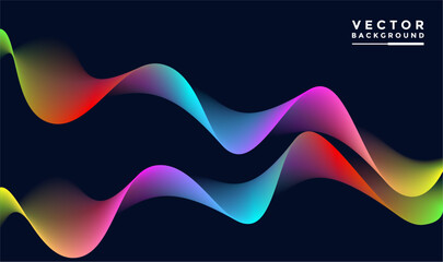 Aufkleber - Wave lines with red, pink, blue, purple, yellow, green. Abstract vector illustration isolated on black background. Design elements for technology, science, music or modern concepts.