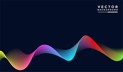 Aufkleber - Wave lines with red, pink, blue, purple, yellow, green. Abstract vector illustration isolated on black background. Design elements for technology, science, music or modern concepts.