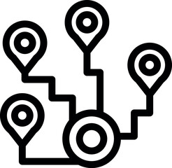 Poster - simple black outline icon of a map with interconnected pin locations, representing a journey or rout