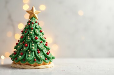 Christmas tree shaped cakes on a light New Year background with copy space 