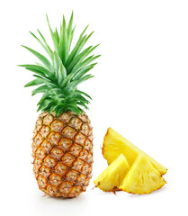 pineapple with slices isolated on white background.