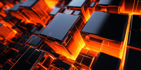 Aufkleber - Abstract background of glowing black cubes forming a data network