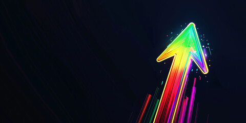 Aufkleber - Rainbow colored arrow pointing up on black background representing growth