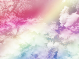 Wall Mural - beauty sweet pastel red and yellow colorful with fluffy clouds on sky. multi color rainbow image. ab