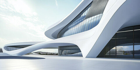 Poster - Modern white building futuristic design exterior rendering