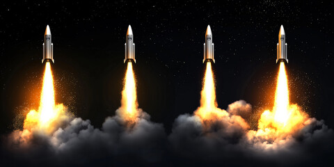 Aufkleber - Four rockets launching leaving earth at night
