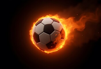 Flying soccer ball on fire -falling down
