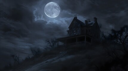 2. a haunted house on a hill under a full moon