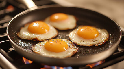 frying pan holds sunny-side-up eggs, their golden yolks radiating warmth and joy. This dish symbolizes comfort, nourishment, and the bright start to a perfect day