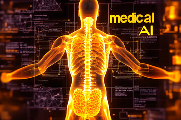 view on a screen of a clinical medicine analysis on a human person in three dimensions holographic f