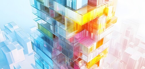 Poster - A vibrant abstract composition showcasing a stack of translucent cubes, reflecting light and color in a modern design.
