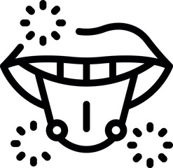 Poster - mouth piercing showing teeth and tongue with shining jewelry balls icon outline