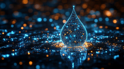 Leinwandbilder - digital water drop icon features cascading binary code, symbolizing the fusion of technology and nature, representing data flow and innovation in the digital age
