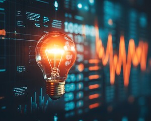 Poster - Illuminating idea represented by a glowing light bulb against a data visualization background, symbolizing innovation and creativity.