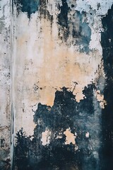 Poster - Textured wall showing peeling paint in shades of blue and beige, creating an abstract and weathered look.