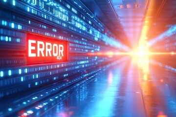 Poster - Futuristic Tech Environment Displaying an ERROR Message Against a Vibrant Digital Backdrop