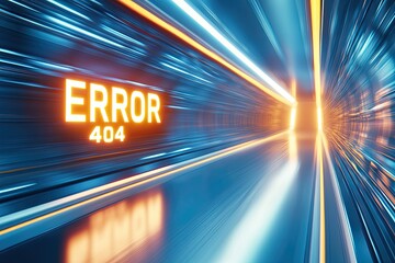 Poster - Futuristic Tunnel Displaying an Error Message With Glowing Lights and Dynamic Motion Effects
