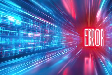 Poster - Futuristic Digital Background Displaying a Prominent Error Message in Vibrant Neon Colors