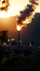 Poster - Industrial smoke rising against sunset.