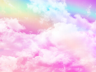 Wall Mural - beauty sweet pastel pink and yellow colorful with fluffy clouds on sky. multi color rainbow image. a