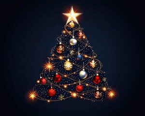 Decorative Christmas tree with bright ornaments