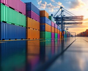 Aufkleber - Colorful shipping containers at a port.