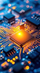 Poster - Close-up of a circuit board with glowing chip
