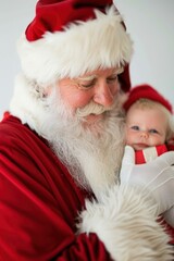 Wall Mural - a man holding a baby in his arms dressed as santa claus