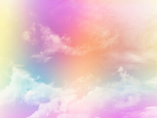 Wall Mural - beauty sweet pastel purple and orange colorful with fluffy clouds on sky. multi color rainbow image. abstract fantasy growing light