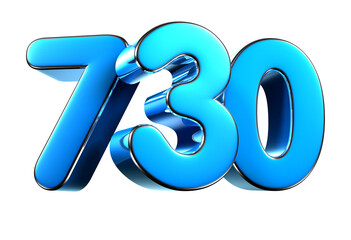 Blue number 730 3d illustration sign on white background have work path. Advertising signs. Product design. Product sales